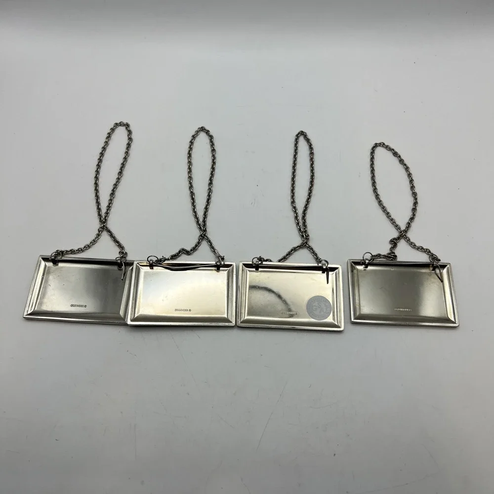 Godinger Silver Art Co Decanter Tags Labels Set of 4 Whiskey Bourbon Rye Scotch